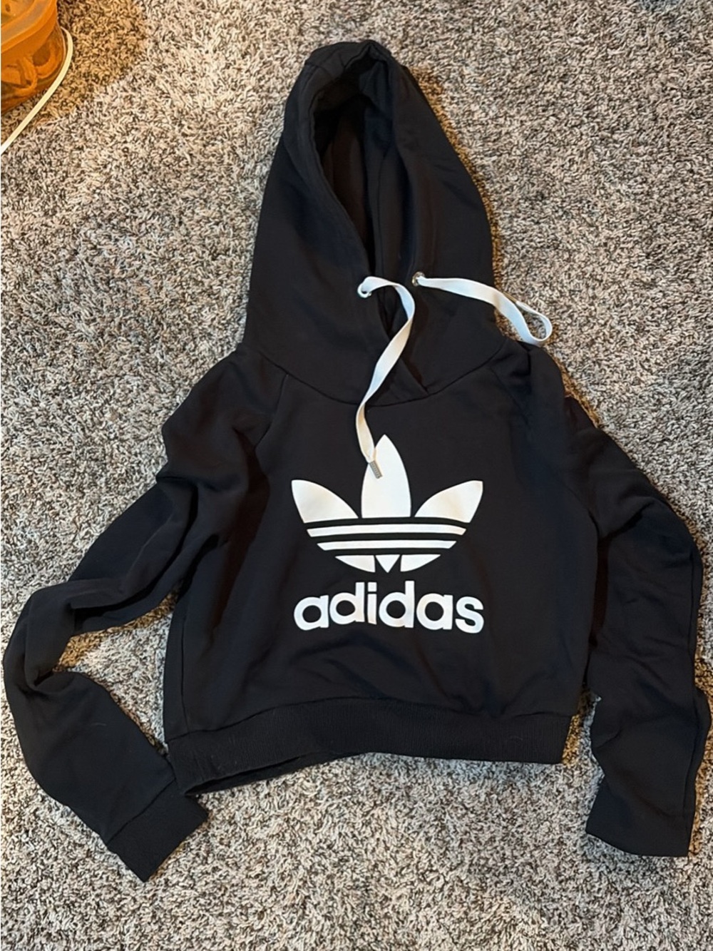 adidas Black Cropped Trefoil Hoodie with White Logo